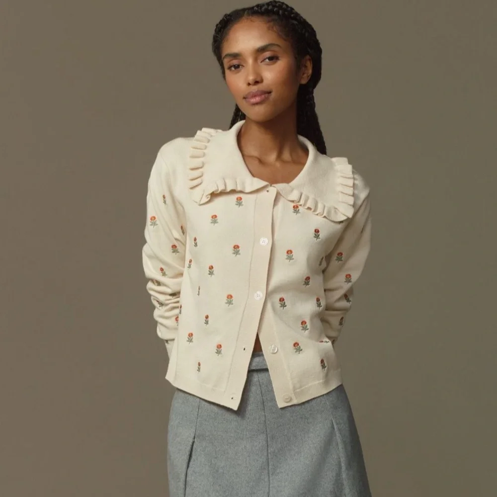 ANTHROPOLOGIE | The Ainsley Ruffle-Collar Cardigan - Picture 2 of 5